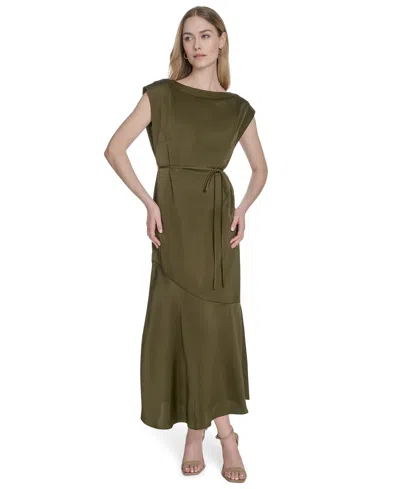 Vince Camuto Women's Satin Trapunto-stitch Midi Dress In Green