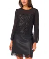 Vince Camuto Women's Sequin Crewneck Blouson Sleeve Top In Black