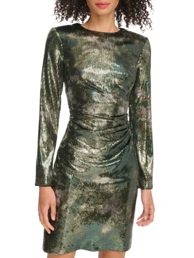 Vince Camuto Womens Sequin Mini Cocktail And Party Dress In Olive