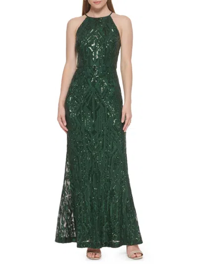 Vince Camuto Women's Sequin Sleeveless Sheath Gown In Green