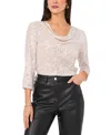 Vince Camuto Metallic Ruffle Cuff Velvet Top In Champagne Silver