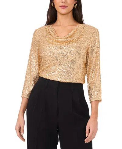VINCE CAMUTO WOMEN'S SEQUINED COWLNECK 3/4-SLEEVE TOP