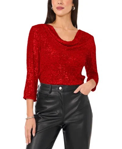 Vince Camuto Women's Sequined Cowlneck 3/4-sleeve Top In Red