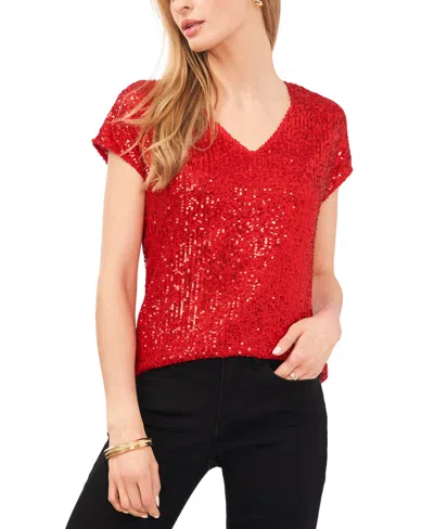 Vince Camuto Women's Sequined Dolman Sleeve V-neck Blouse In Ultra Red