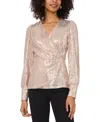 Vince Camuto Women's Sequined Faux-wrap Long-sleeve Top In Gold