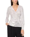 Vince Camuto Women's Sequined Faux-wrap Long-sleeve Top In Silver