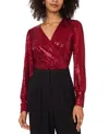 Vince Camuto Women's Sequined Faux-wrap Long-sleeve Top In Ultra Red