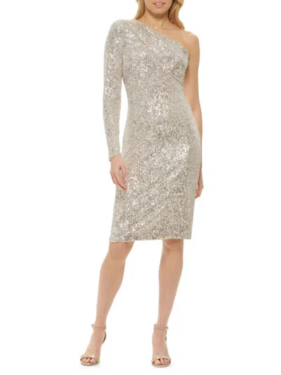 Vince Camuto Women's Sequined One-shoulder Dress In Neutral