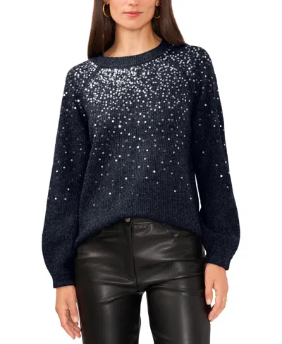 Vince Camuto Women's Sequined Raglan-sleeve Sweater In Classic Navy