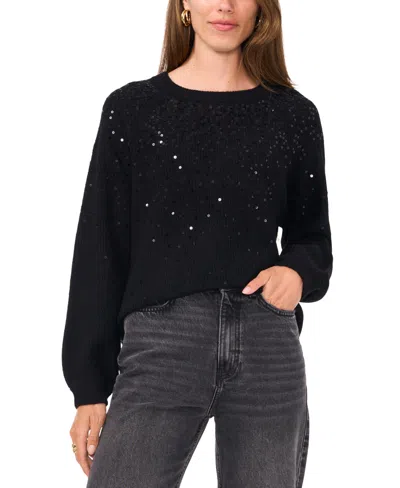 Vince Camuto Mademoiselle Womens Ribbed Acrylic Crewneck Sweater In Rich Black