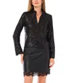 Vince Camuto Women's Sequined Split-neck Tunic Blouse In Black