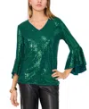 Vince Camuto Sparkle Bell Sleeve Top In Arresting Emerald