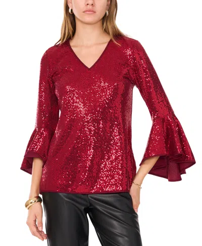 Vince Camuto Women's Sequined V-neck Bell-sleeve Top In Ultra Red