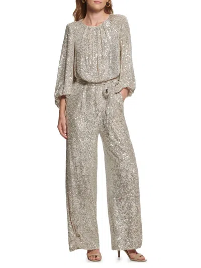 Vince Camuto Women's Sequuined Tie-waist Jumpsuit In Metallic
