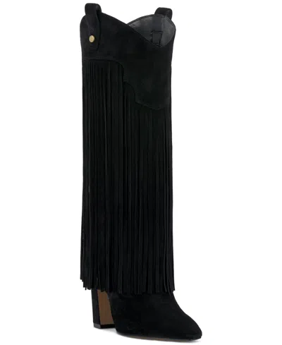 Vince Camuto Shela Fringe Western Boot In Black