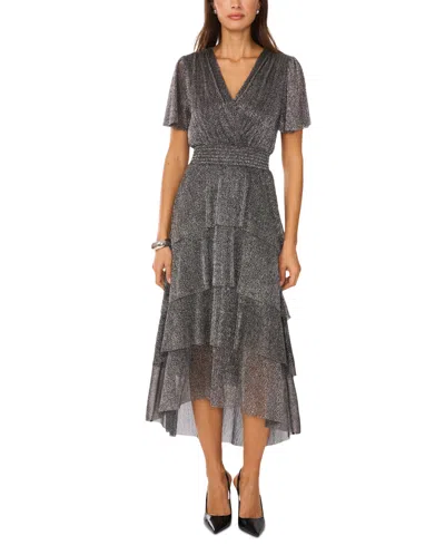 Vince Camuto Women's Shine Smocked Waist Tiered Midi Dress In Rich Black