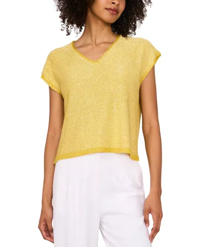 Vince Camuto Women's Shine V-neck Cap-sleeve Sweater In Golden Pear