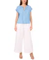 Vince Camuto Women's Shirred-neck Cap-sleeve Peasant Blouse In Blue
