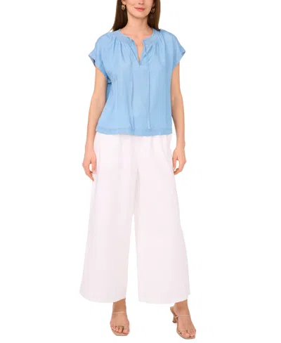 Vince Camuto Women's Shirred-neck Cap-sleeve Peasant Blouse In Blue