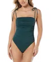 VINCE CAMUTO WOMEN'S SHIRRED TIE-STRAP ONE-PIECE SWIMSUIT