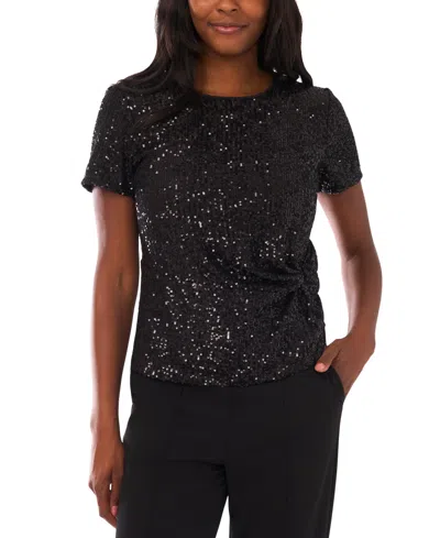 Vince Camuto Women's Short Sleeve Side Knot Top In Black