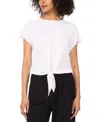 Vince Camuto Short Sleeve Tie Hem Top In Ultra White