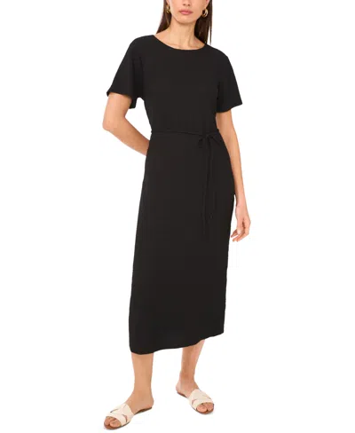 Vince Camuto Women's Short-sleeve Tie-waist Midi Dress In Black