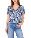 Vince Camuto Floral Print Tulip Sleeve Wrap Top In Blue