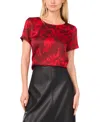 Vince Camuto Floral Charmeuse Roll Cuff Top In Red