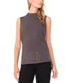 Vince Camuto Bead Detail Mock Neck Top In Brown