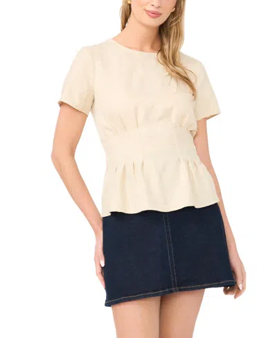 Vince Camuto Women's Short-sleeve Pleated-waist Blouse In Neutral