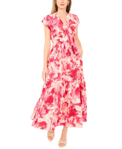 Vince Camuto Women's Short-sleeve V-neck Maxi Dress In Multi