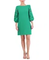 VINCE CAMUTO WOMEN'S SIGNATURE STRETCH CREPE EMBROIDERED-SLEEVE SHIFT DRESS
