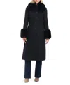 Vince Camuto Wool Blend Coat With Removable Faux Fur Collar And Cuffs In Black
