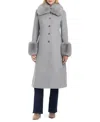 Vince Camuto Wool Blend Coat With Removable Faux Fur Collar And Cuffs In Heather Gr