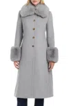 Vince Camuto Wool Blend Coat With Removable Faux Fur Collar And Cuffs In Gray