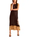 Vince Camuto Border Print Sleeveless A-line Maxi Dress In Brown