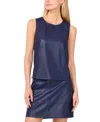 Vince Camuto Women's Faux-leather Sleeveless Crewneck Top In Blue