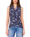 Vince Camuto Floral Surplice V-neck Sleeveless Jersey Top In Blue