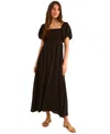 Vince Camuto Smocked Bodice Bubble Sleeve Maxi Dress In Black