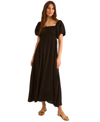 Vince Camuto Women's Smocked Empire-waist Puffed-sleeve Dress In Black