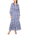 Vince Camuto Metallic Abstract Print Long Sleeve Maxi Dress In Blue