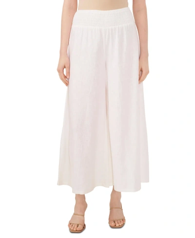 Vince Camuto Women's Linen Blend Smocked Waist Cropped Wide Leg Pants In Ultra White