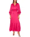 Vince Camuto Crinkle Metallic Long Sleeve Tiered Maxi Dress In Pink