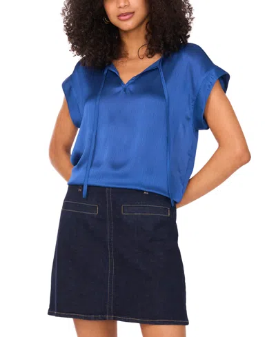 Vince Camuto Women's Solid-color Tie-neck Short-sleeve Blouse In Purple
