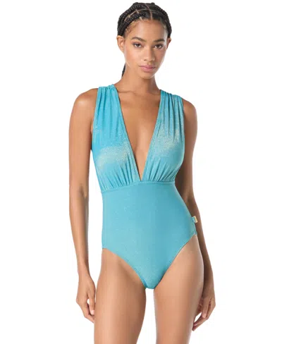 Vince Camuto Women's Sparkle Plunge One-piece Swimsuit In Blue
