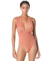 Vince Camuto Women's Sparkle Plunge One-piece Swimsuit In Brown