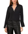 Vince Camuto Women's Split-neck Contrast-trim Tunic Top In Rich Black