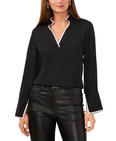 VINCE CAMUTO WOMEN'S SPLIT-NECK CONTRAST-TRIM TUNIC TOP