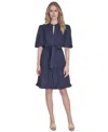 Vince Camuto Plus Size Cotton Puff-sleeve Tie-waist Dress In Blue
